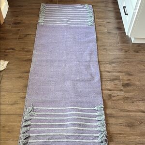 Purple and Gray Striped Hand Loomed Yoga Rug